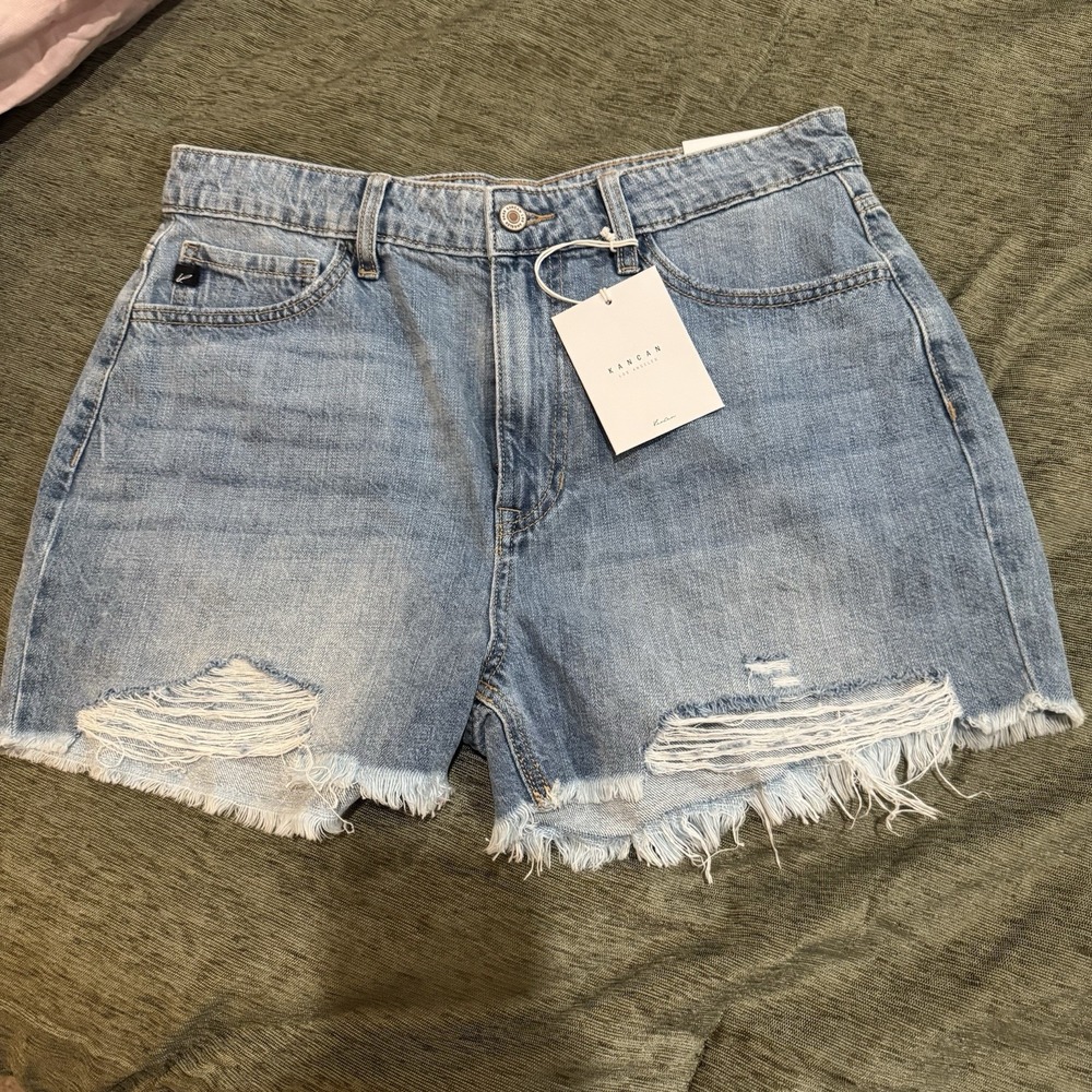 NWT ~ Kancan High-Rise Distressed Frayed Hem Denim Shorts Women's Size 11/29 167